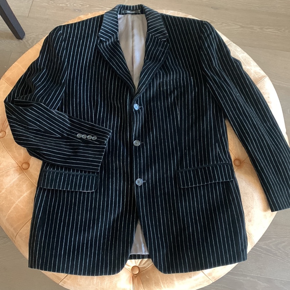 Calvin Klein Black Velvet Pinstripe Blazer 42R